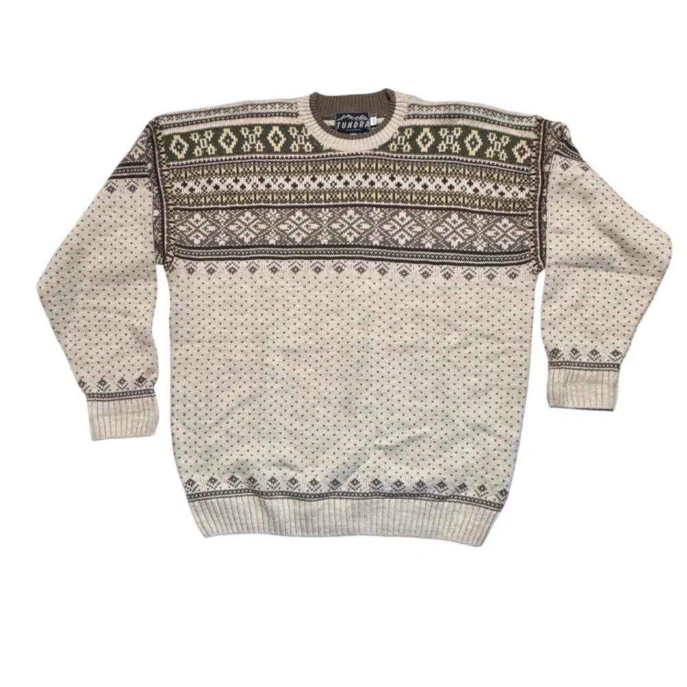VINTAGE Wool Blend Fair Isle Tundra Canada Sweater Size Large Crewneck Classic